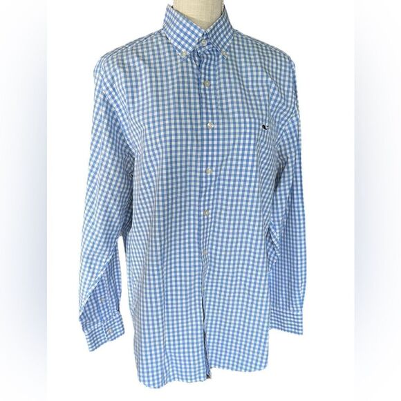 Mens Vineyard Vines Blue & White Slim Fit Tucker Button Down Long Sleeve Shirt - Picture 1 of 6